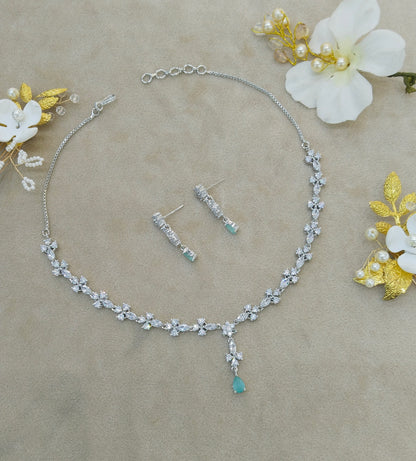 Silver Mint CZ Stone Necklace indian Jewellery Sheet Set