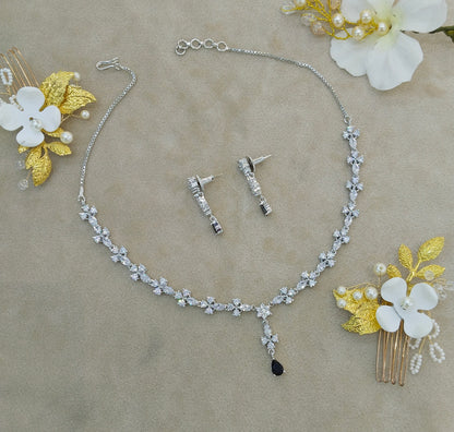 Silver Black CZ Stone Necklace indian Jewellery Sheet Set