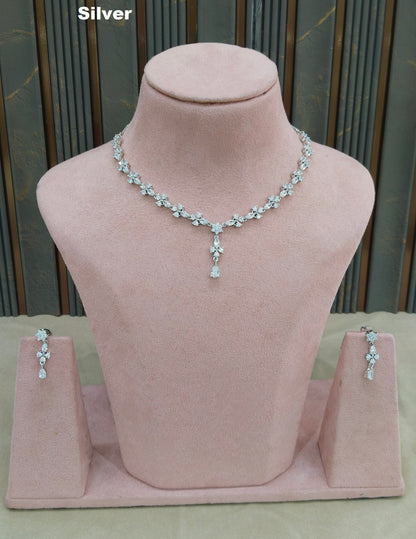 Silver CZ Stone Necklace indian Jewellery Sheet Set