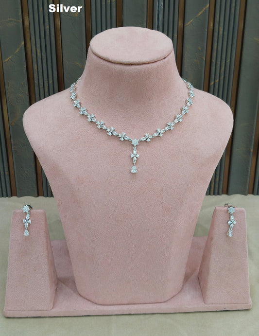 Silver CZ Stone Necklace indian Jewellery Sheet Set