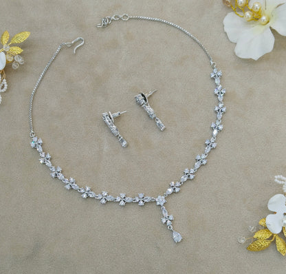Silver CZ Stone Necklace indian Jewellery Sheet Set