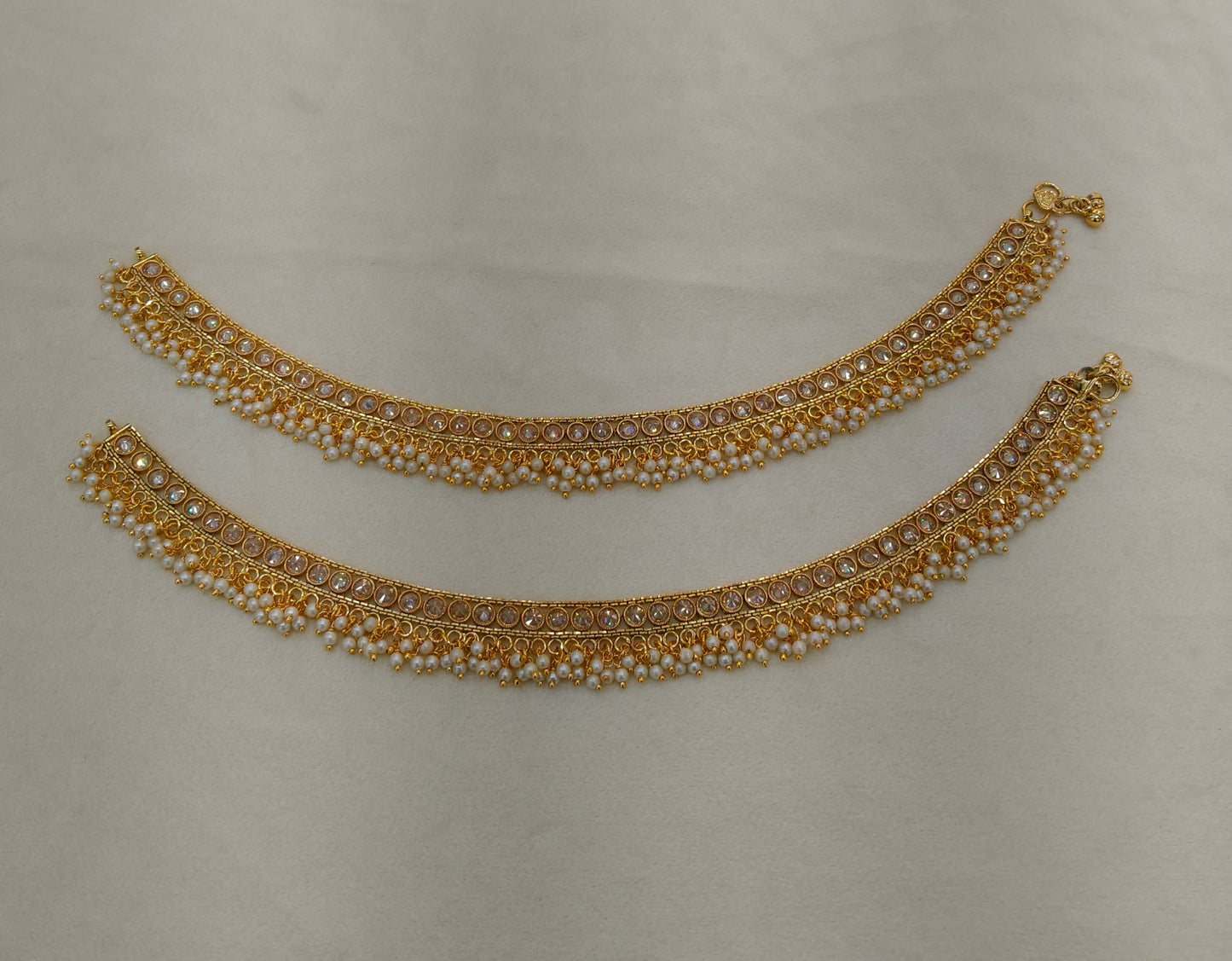 Gold White Anklets Jhanjar Payal Alisa Jewellery