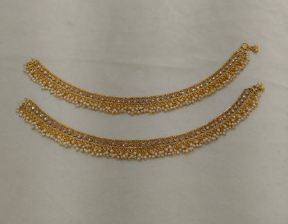 Gold White Anklets Jhanjar Payal Alisa Jewellery