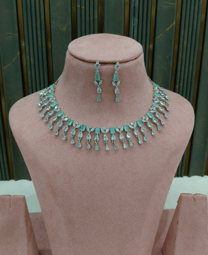 Silver Mint American Diamond AD Necklace Anaira Set
