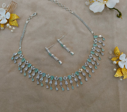 Silver Mint American Diamond AD Necklace Anaira Set
