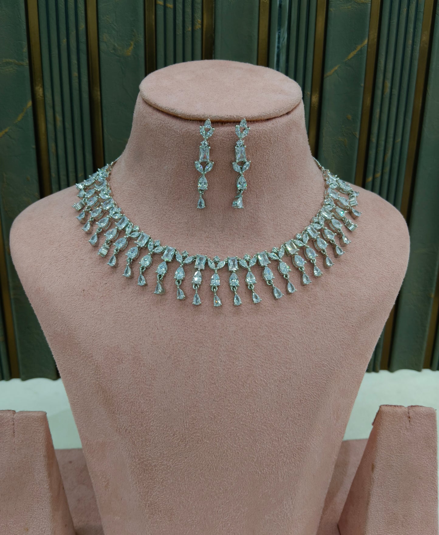 Silver American Diamond AD Necklace Anaira Set