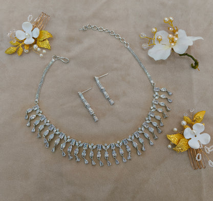 Silver American Diamond AD Necklace Anaira Set
