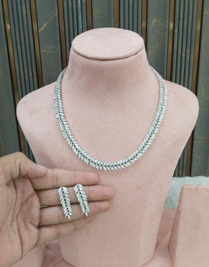 Silver American Diamond AD Necklace Zoya Set