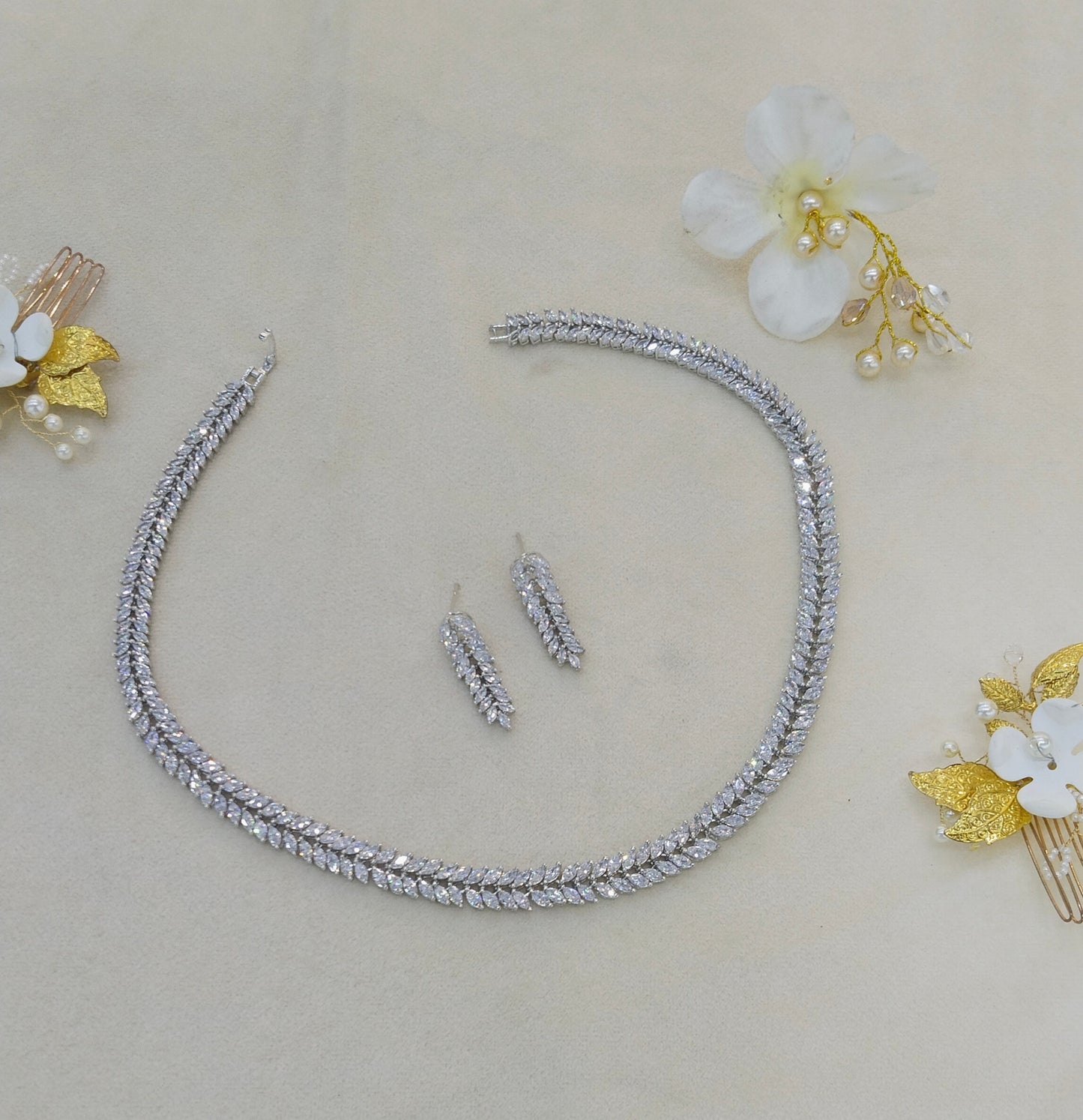 Silver American Diamond AD Necklace Zoya Set