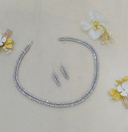 Silver American Diamond AD Necklace Zoya Set