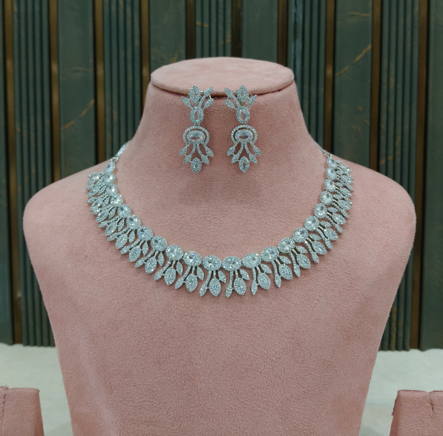 Silver American Diamond AD Necklace Alexa Set