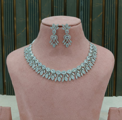 Silver American Diamond AD Necklace Alexa Set