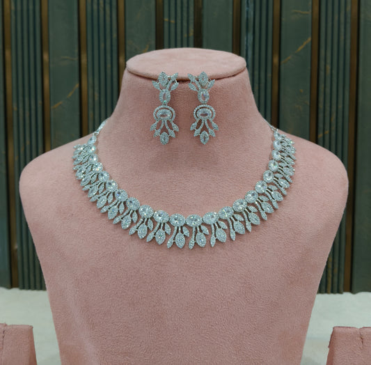 Silver American Diamond AD Necklace Alexa Set