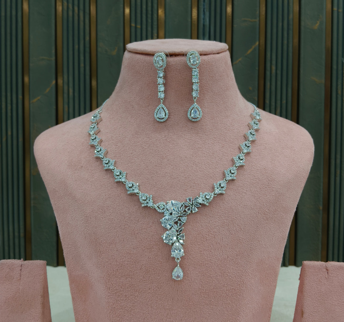 Silver American Diamond AD Necklace Alexa Set