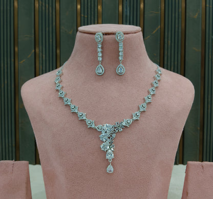 Silver American Diamond AD Necklace Alexa Set