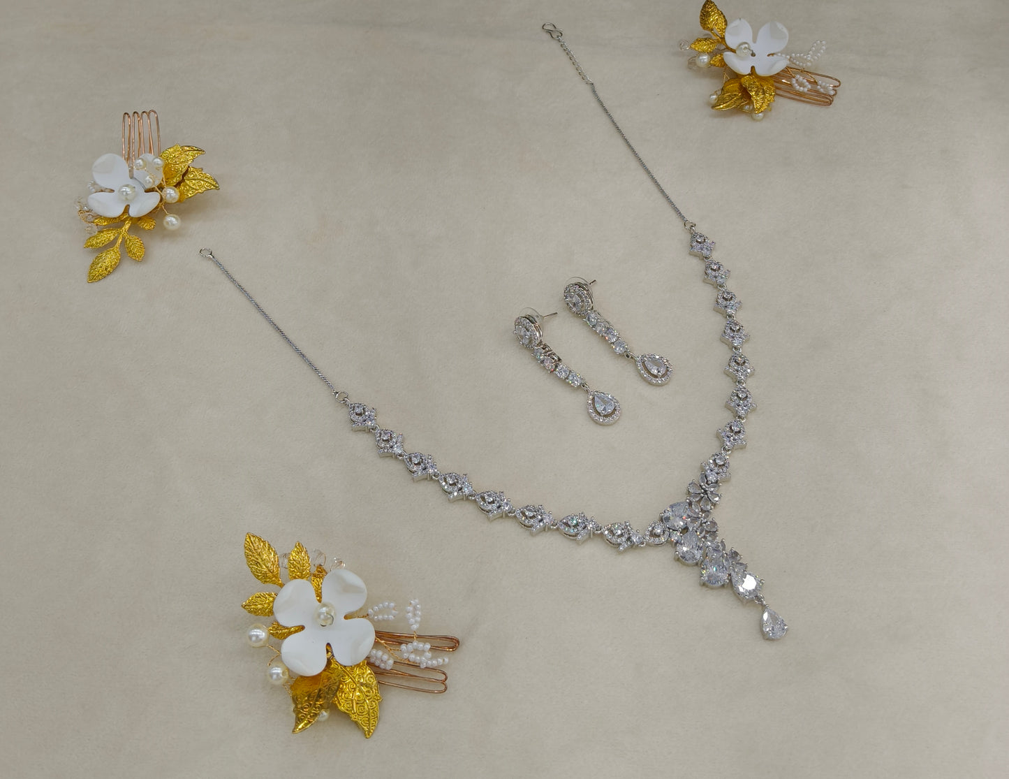 Silver American Diamond AD Necklace Alexa Set