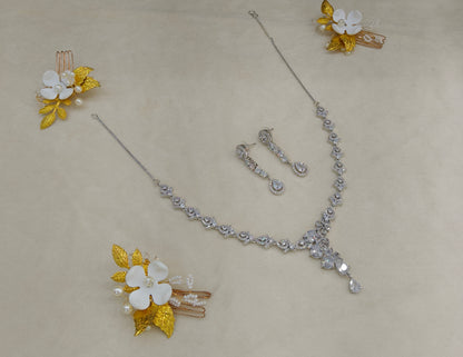 Silver American Diamond AD Necklace Alexa Set