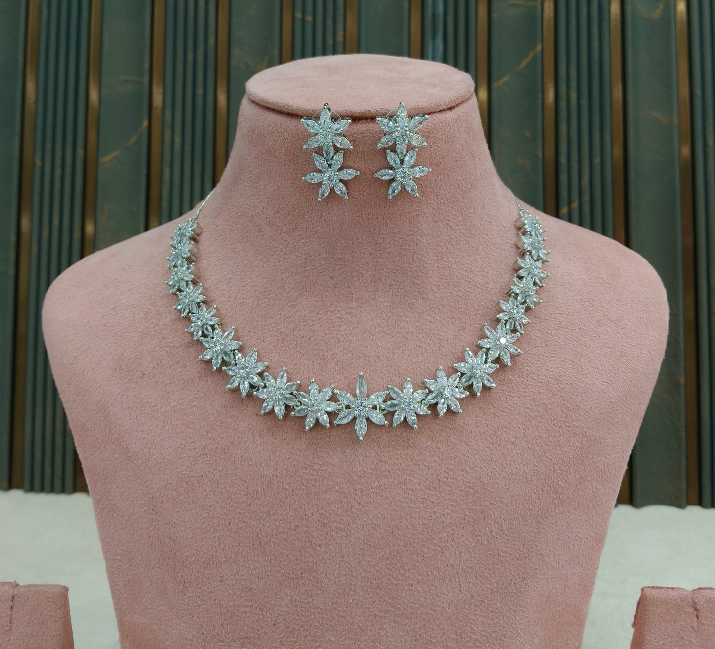 Silver American Diamond AD Necklace Alexa Set
