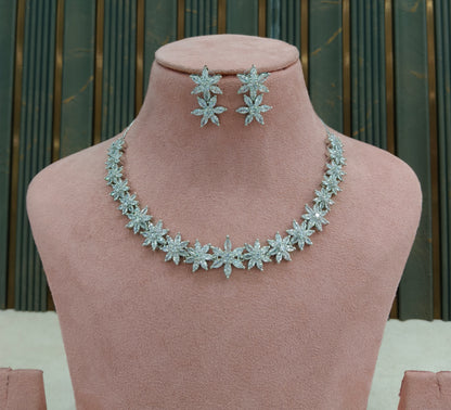 Silver American Diamond AD Necklace Alexa Set