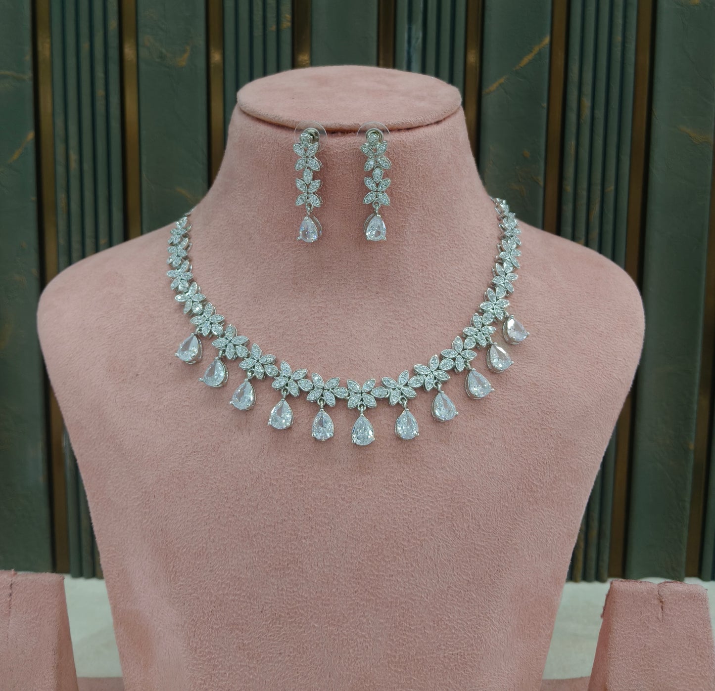Silver American Diamond AD Necklace Alexa Set