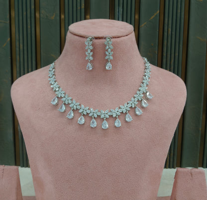 Silver American Diamond AD Necklace Alexa Set