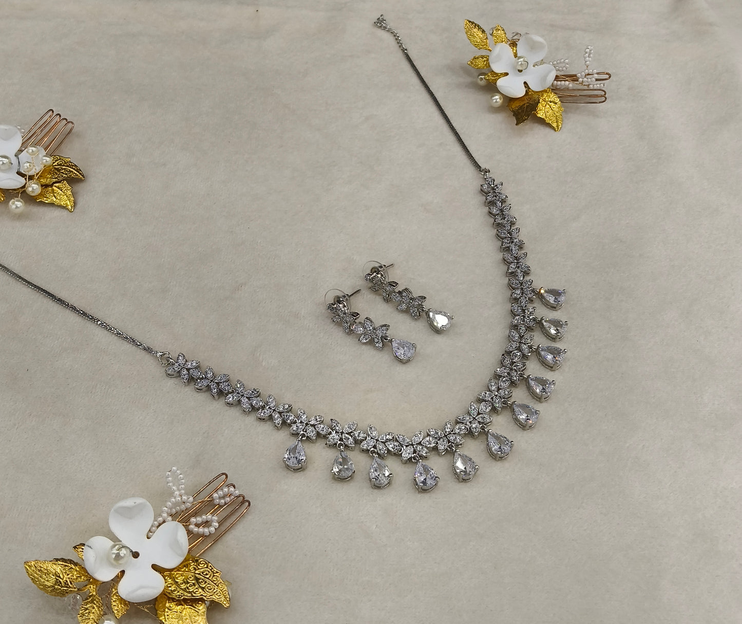 Silver American Diamond AD Necklace Alexa Set