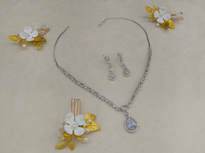 Silver American Diamond AD Necklace Alexa Set