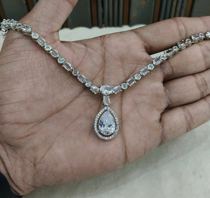 Silver American Diamond AD Necklace Alexa Set