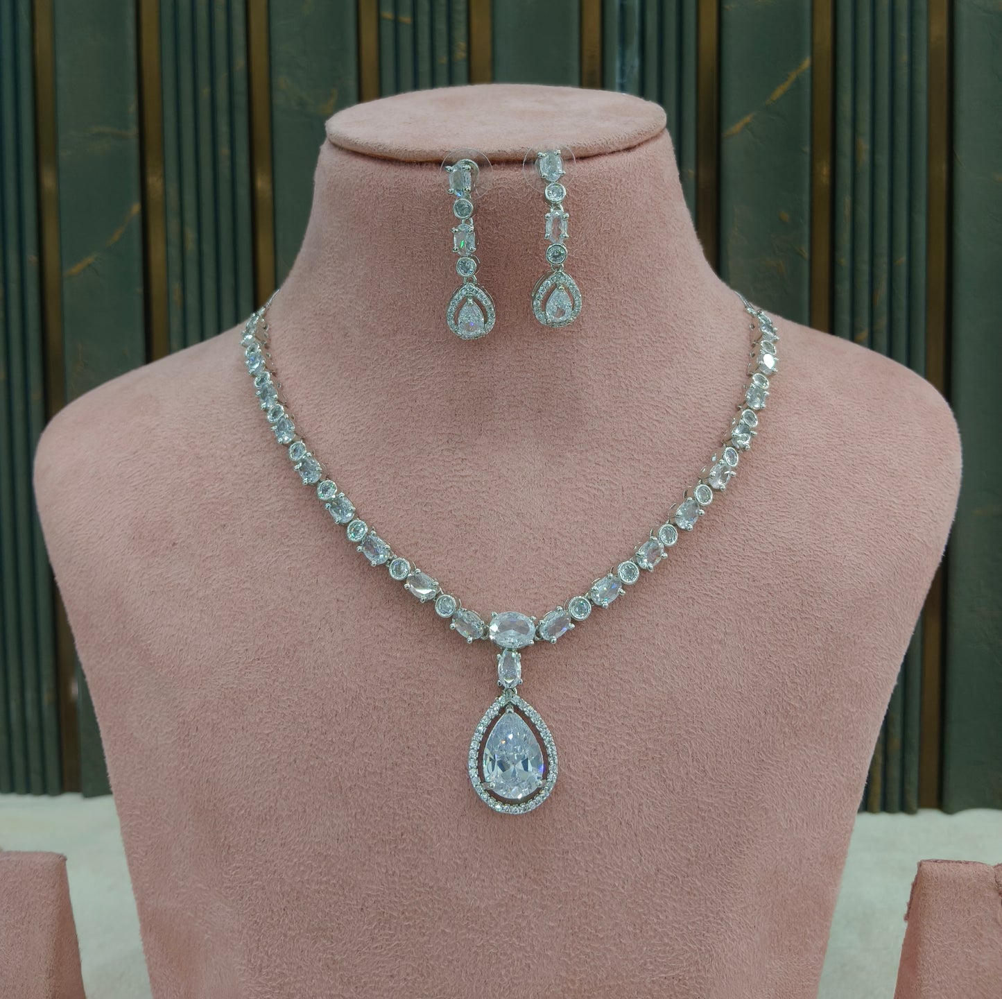 Silver American Diamond AD Necklace Alexa Set
