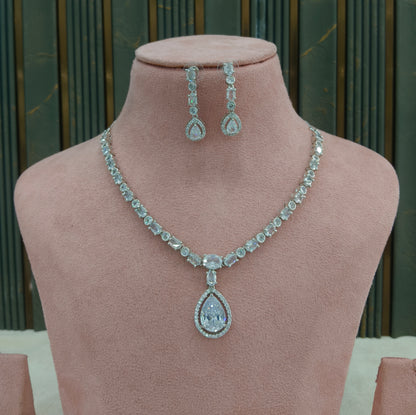 Silver American Diamond AD Necklace Alexa Set