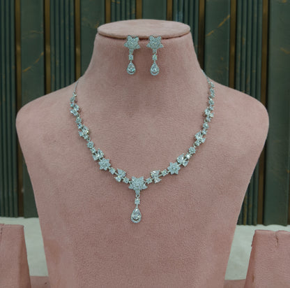 Silver American Diamond AD Necklace Alexa Set