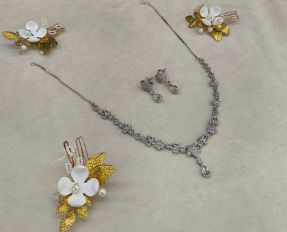 Silver American Diamond AD Necklace Alexa Set