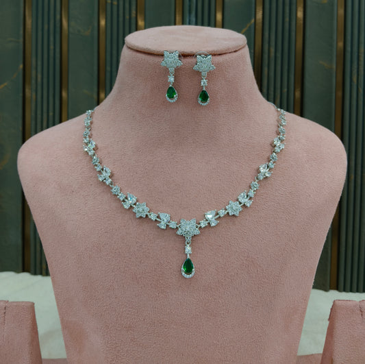 Green American Diamond AD Necklace Alexa Set