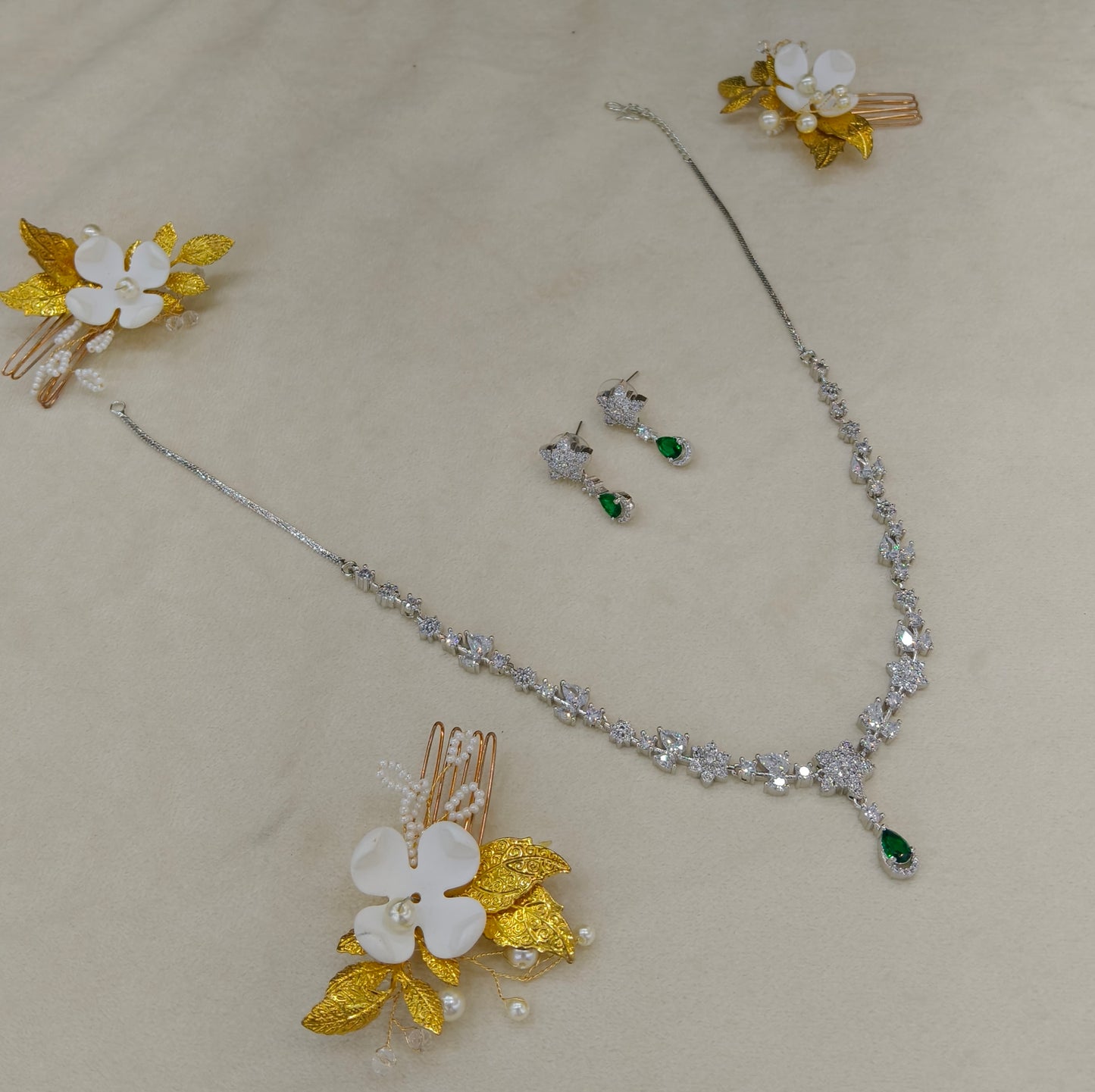 Green American Diamond AD Necklace Alexa Set