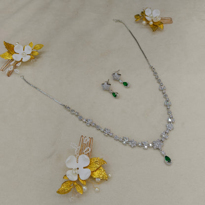 Green American Diamond AD Necklace Alexa Set