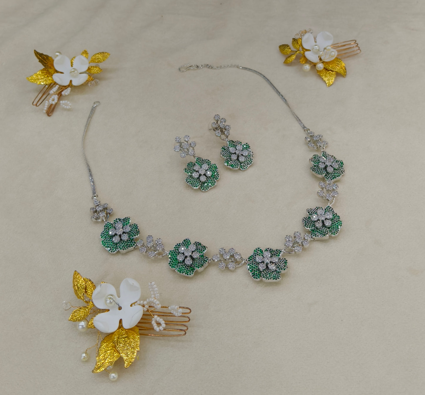 Green American Diamond AD Necklace Alexa Set
