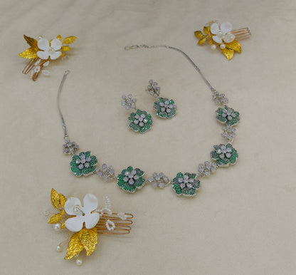 Green American Diamond AD Necklace Alexa Set