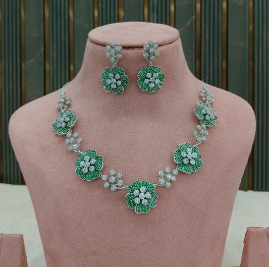 Green American Diamond AD Necklace Alexa Set