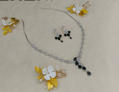 Black American Diamond AD Necklace Alexa Set