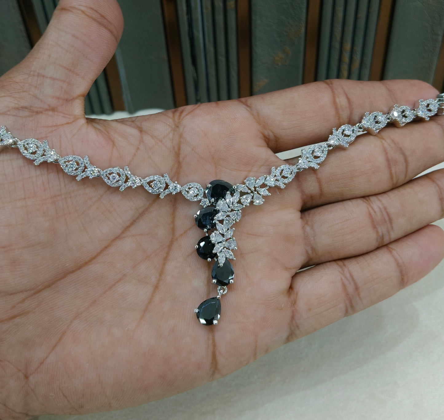 Black American Diamond AD Necklace Alexa Set