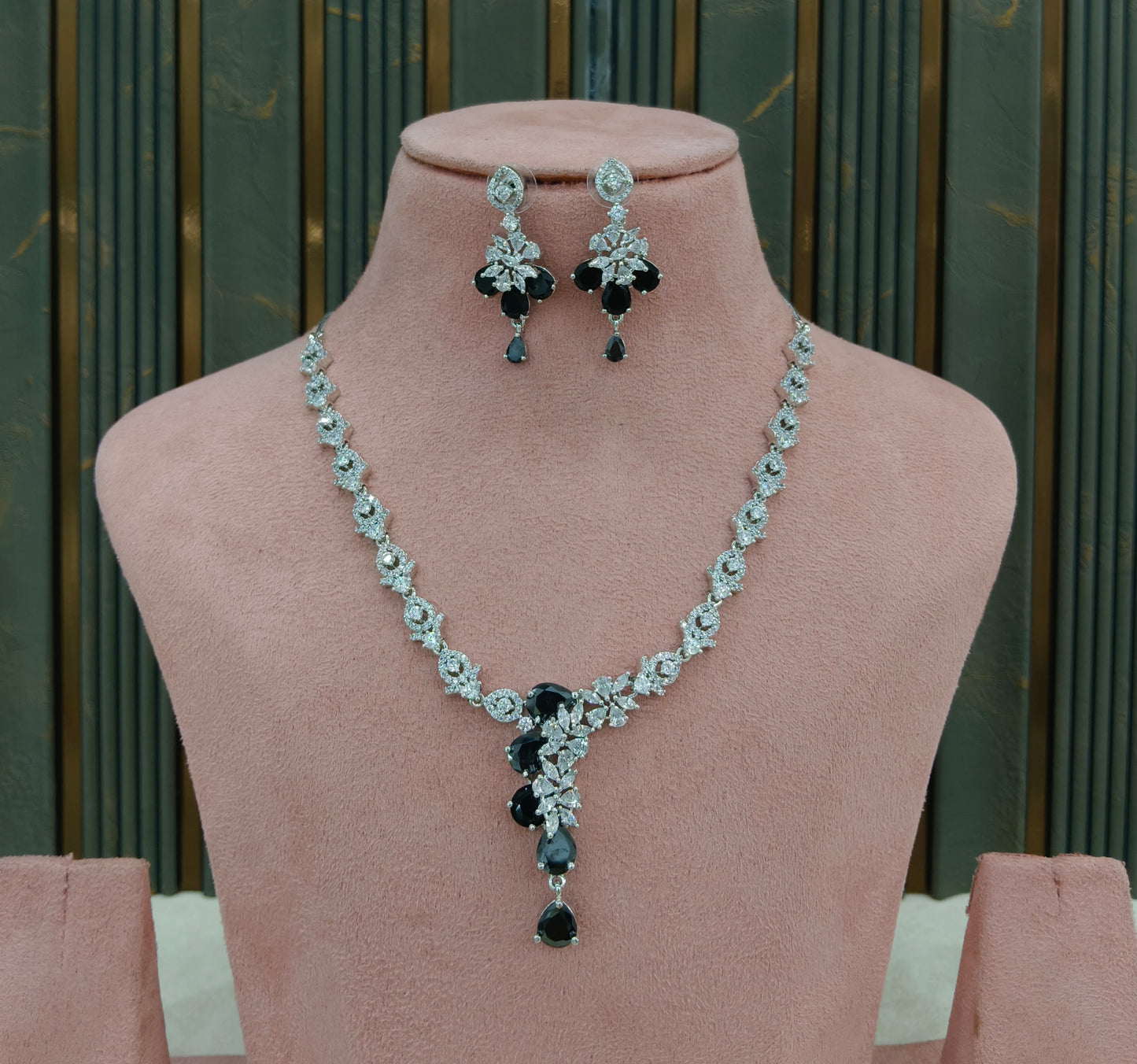 Black American Diamond AD Necklace Alexa Set