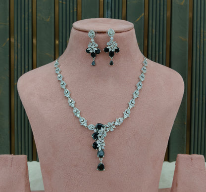 Black American Diamond AD Necklace Alexa Set