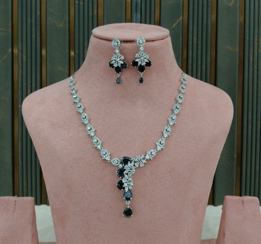 Black American Diamond AD Necklace Alexa Set