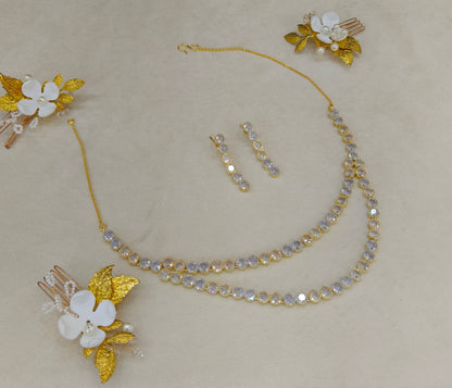 Silver Gold American Diamond AD Necklace Alexa Set