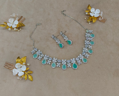 Mint American Diamond AD Necklace Alexa Set