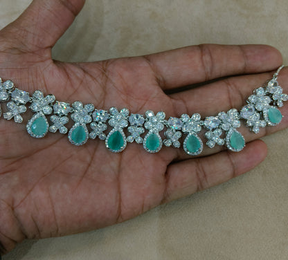 Mint American Diamond AD Necklace Alexa Set