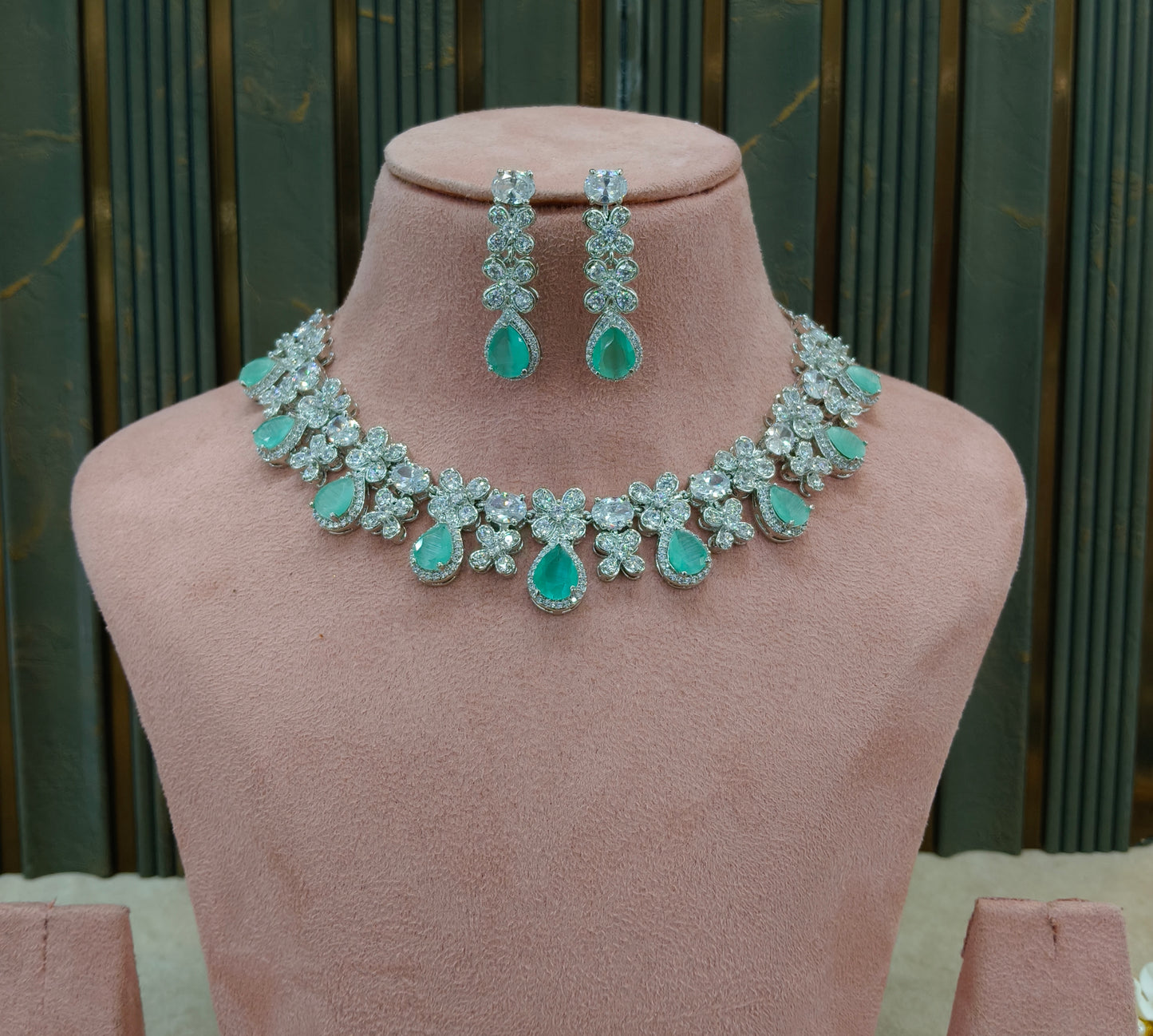 Mint American Diamond AD Necklace Alexa Set