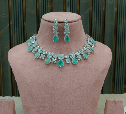 Mint American Diamond AD Necklace Alexa Set