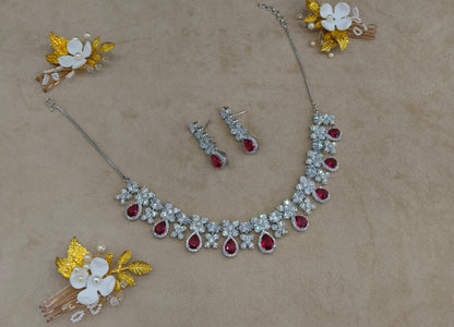 Ruby American Diamond AD Necklace Alexa Set