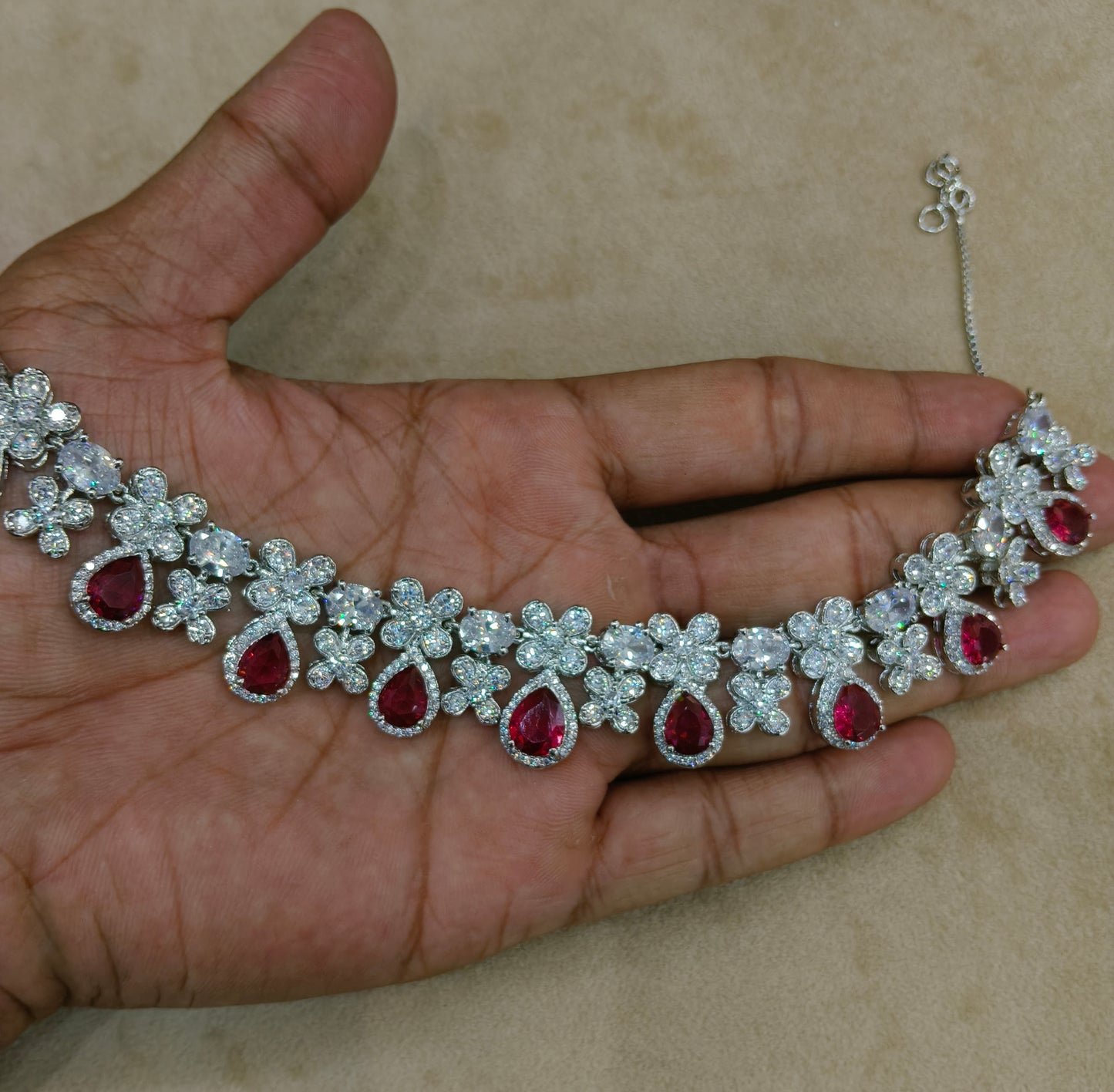 Ruby American Diamond AD Necklace Alexa Set